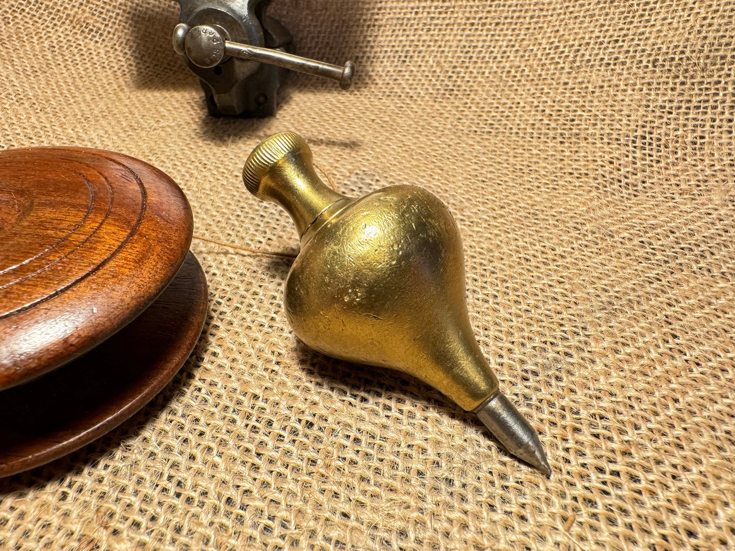 Antique Brass Plumb Bob With Turned Wooden Spool Etsy