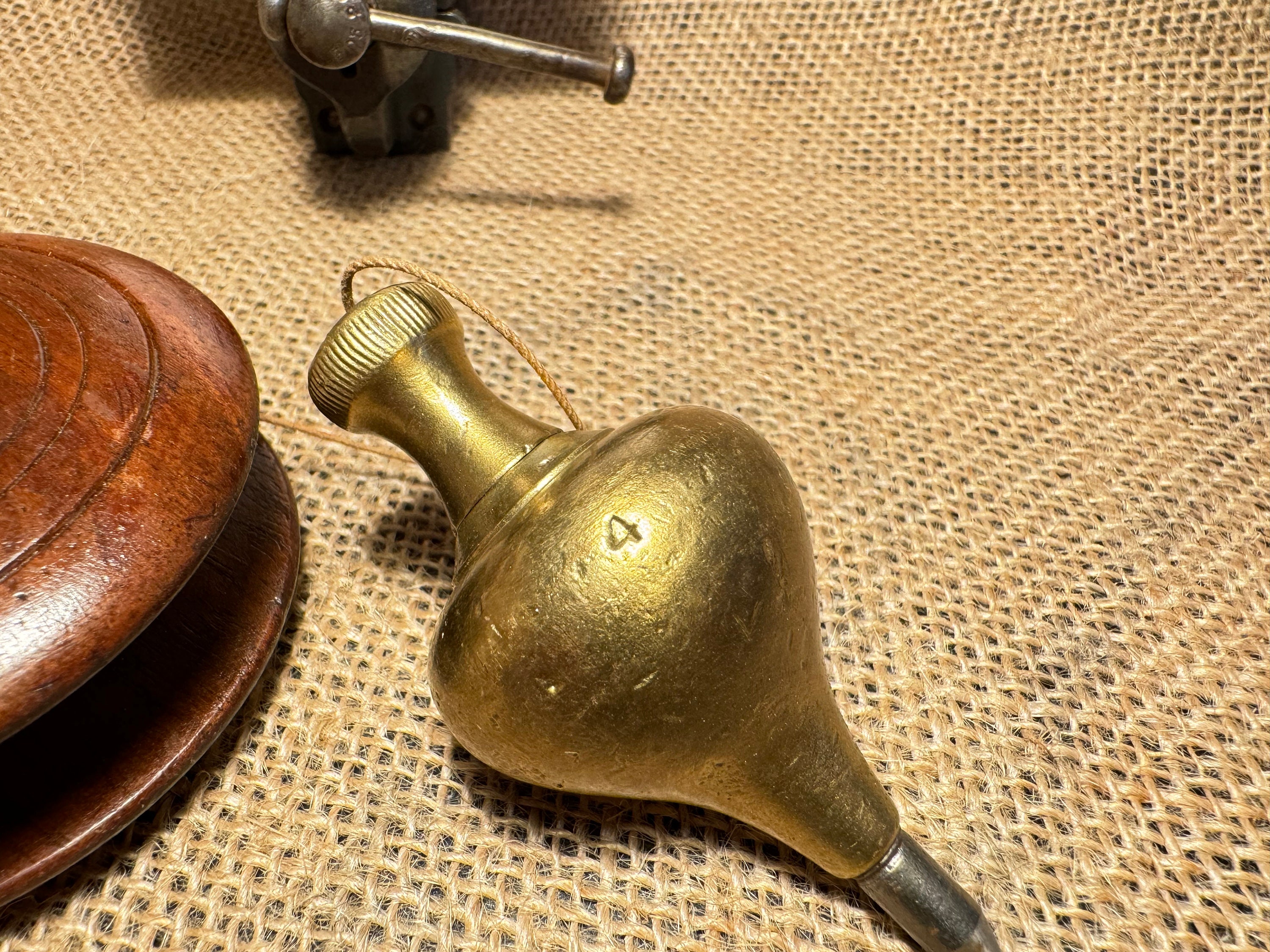 Antique Brass Plumb Bob With Turned Wooden Spool Etsy