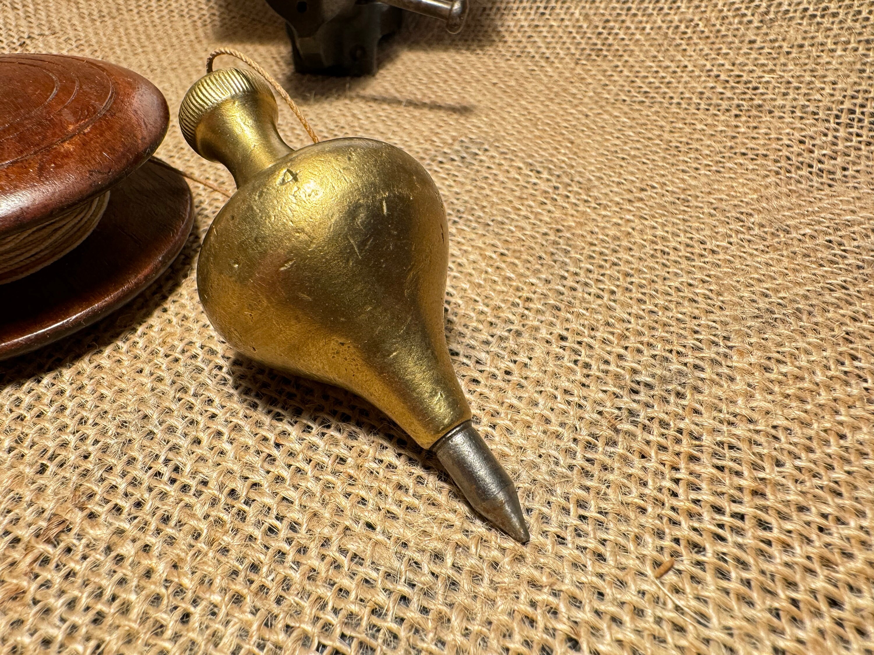 Antique Brass Plumb Bob With Turned Wooden Spool Etsy