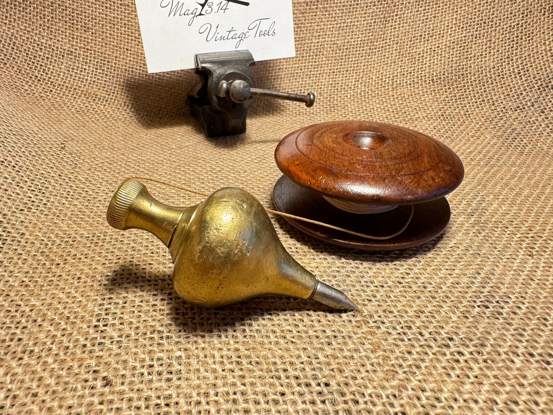 Antique Brass Plumb Bob With Turned Wooden Spool Etsy