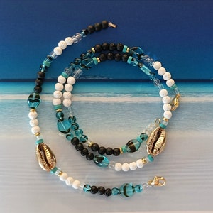 Necklace + bracelet set with Murano glass beads, shells and lava beads