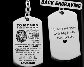 Personalized Dog Tag Keychain for Son: Engraved Gift from Parents