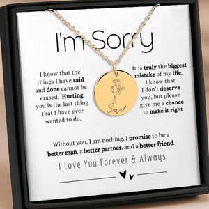 Mi dispiace, biglietto di auguri per le scuse, collana con fiori di nascita / Mi dispiace, regalo / Esprimi il tuo rammarico e amore / Mi dispiace, marito e moglie