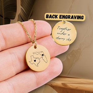 Personalized State Necklace | Long Distance Love Necklace | Custom Two Home Necklace | Couple Necklace | Two Home Necklace