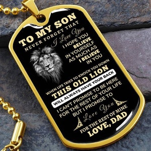 To My Son Personalized Dog Tag Necklace | Son Birthday Graduation Christmas Gift | Custom Name Engraved Son Dog Tag | Military Graduation