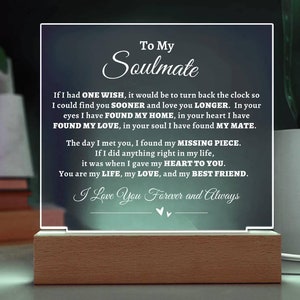 Gift For Soulmate Gift |Custom Night Light Valentines Day Gift | Soulmate Valentine Birthday Christmas Anniversary Gift
