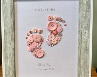 Personalised Baby Girl Button Art