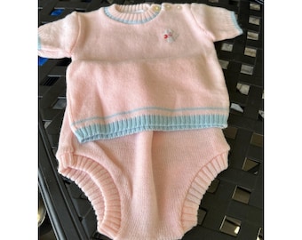 Completo maglione vintage in maglia rosa e blu anni '70, taglie 3-6, Giappone
