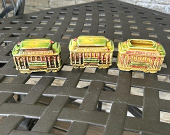 EJ Clements Porcelain San Francisco Salt Pepper Shakers Toothpick Cars