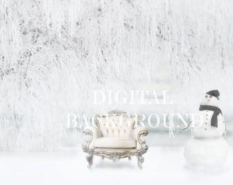 Christmas Digital Background Chair & Snowman