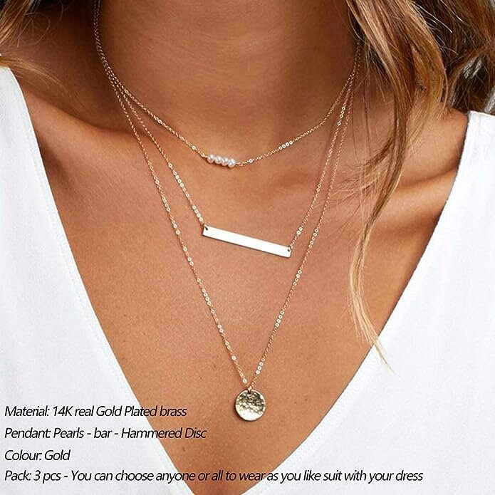 Necklaces - Silver Lock Charm Chain Necklace set - 3pc – 3just3