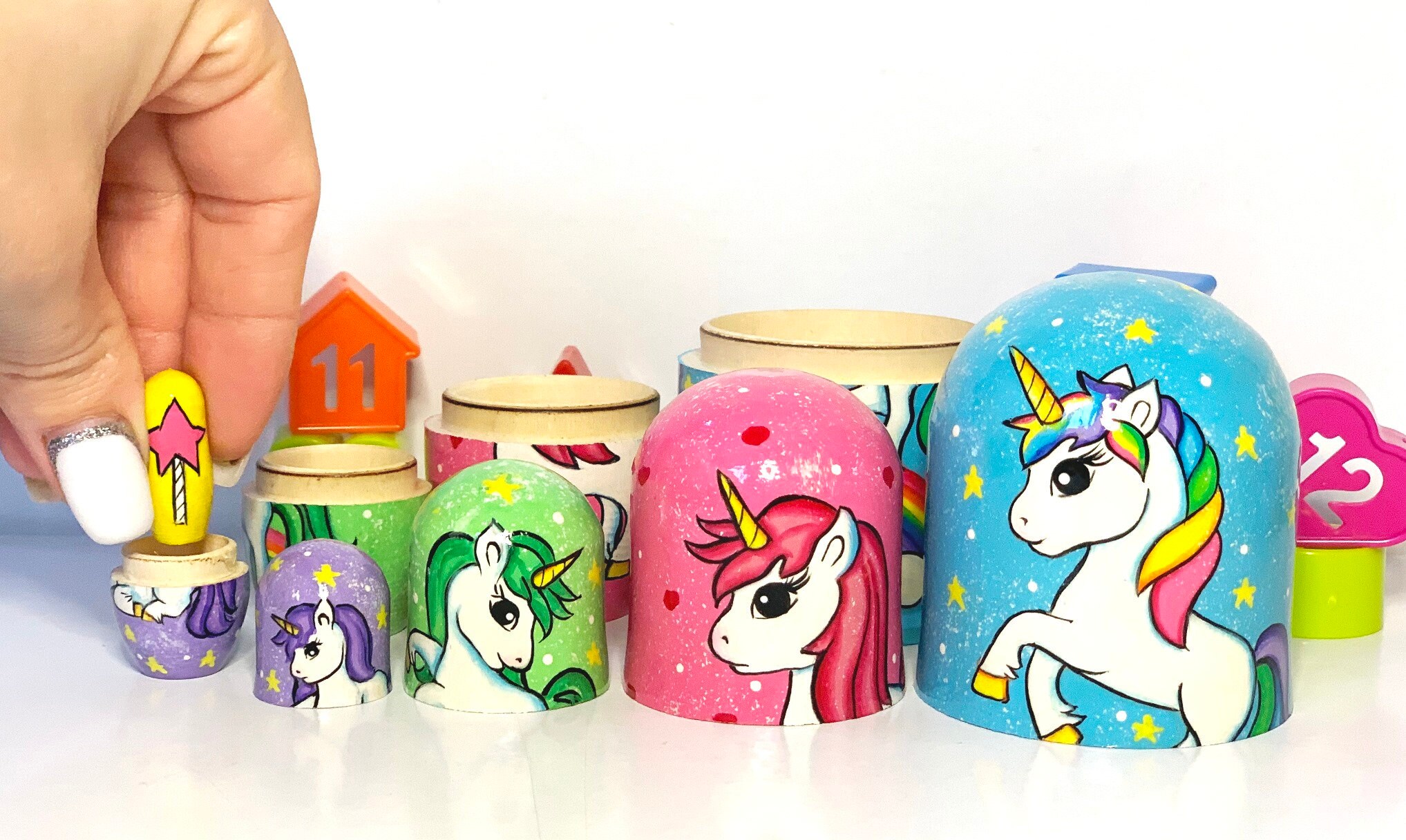 Unicorn nesting dolls matryoshka unicorn hand painting kid Etsy