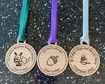 Personalized Oak Veneer Award Medal, School Graduation, Safety Lanyard