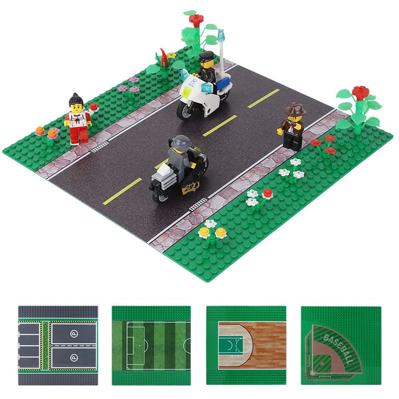 City Series Building Scene Kit DIY Baseplate 32*32 Studs 10*10 inches Compatible with Major Bricks Sport Field Court