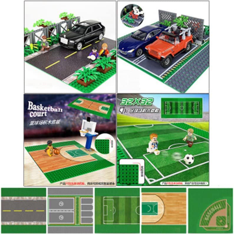 City Series Building Scene Kit DIY Baseplate 32*32 Studs 10*10 inches Compatible with Major Bricks Sport Field Court