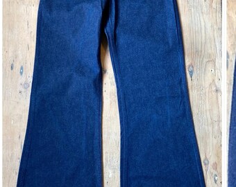 Vintage 1960s Early 70s Brushed Denim High Waist Bell Bottoms 