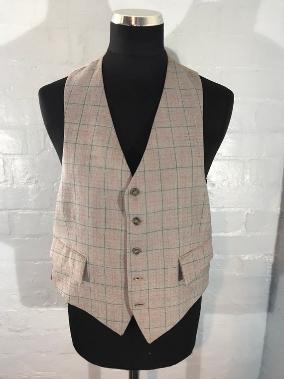 Vtg gents waistcoat  checked tailored suiting - image 2