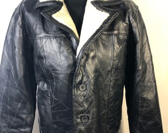 Mens Leather Jkt Pig Skin Patchwork Faux Fur Collar - Etsy