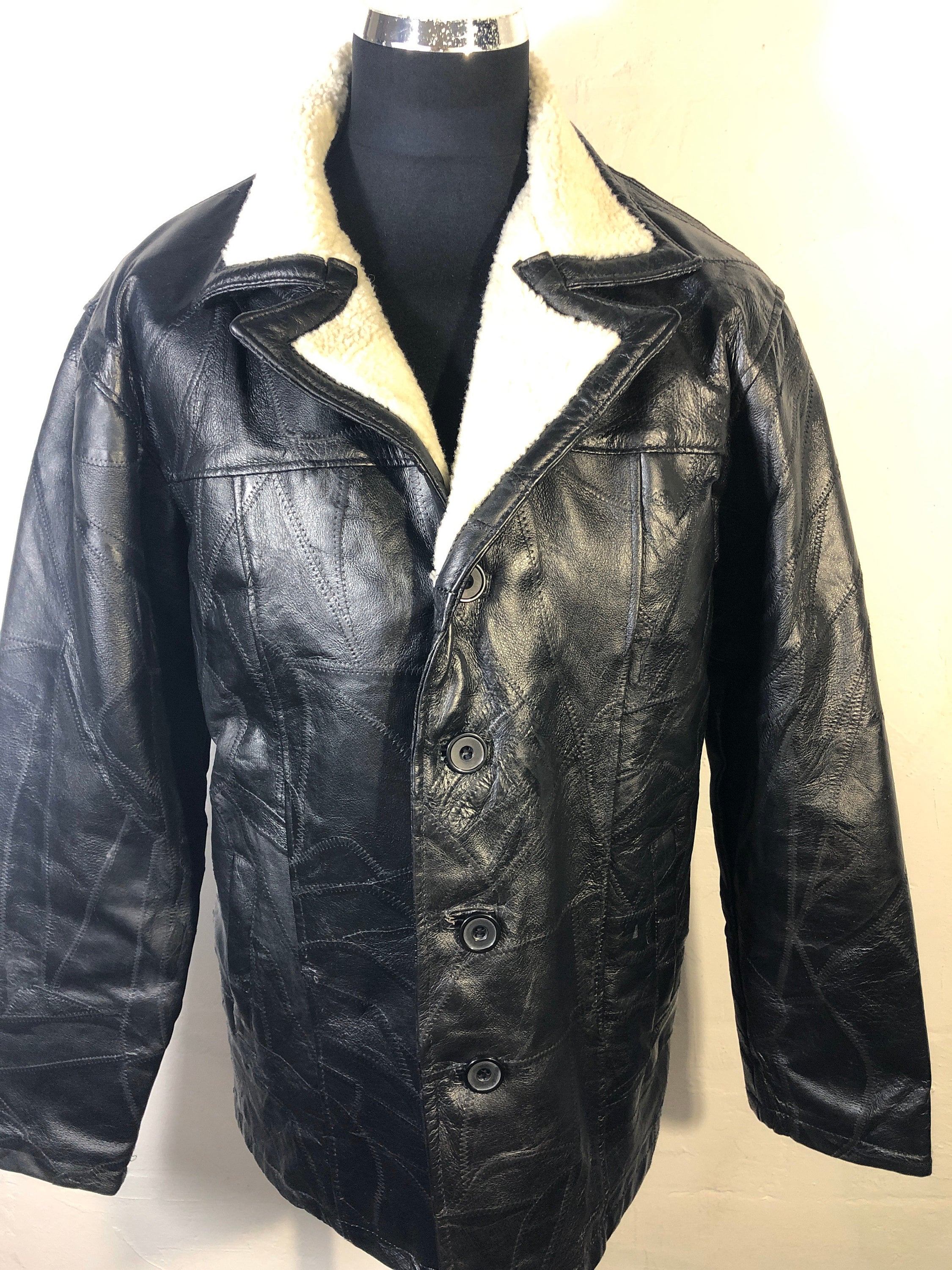Mens Leather Jkt Pig Skin Patchwork Faux Fur Collar - Etsy UK