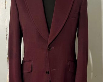 Vtg 70s S  purple jkt, slanted pockets, curved lapels , Crimplene herringbone style detail … see pics