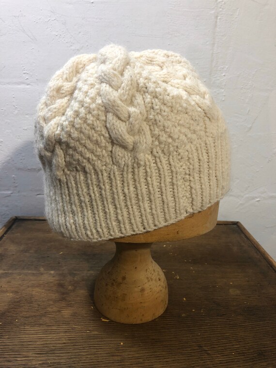 Hand knit Arron beanie - cream wool knit