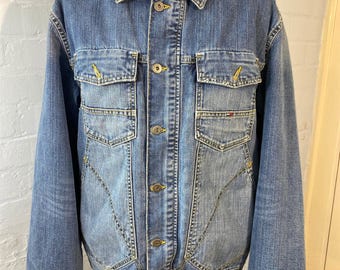 Vtg 90s XL denim jkt Tommy Hilfiger Blanket Quilt lined