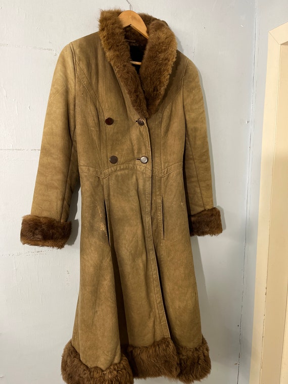 Vtg 70s suede fur penny lane long coat - image 4