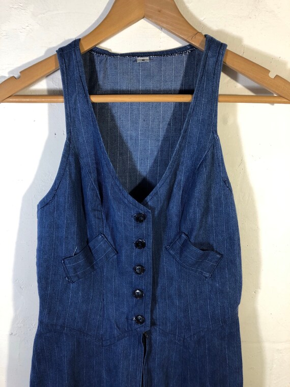 Jumpsuit 70s denim stripe sleeveless made in USA - image 7