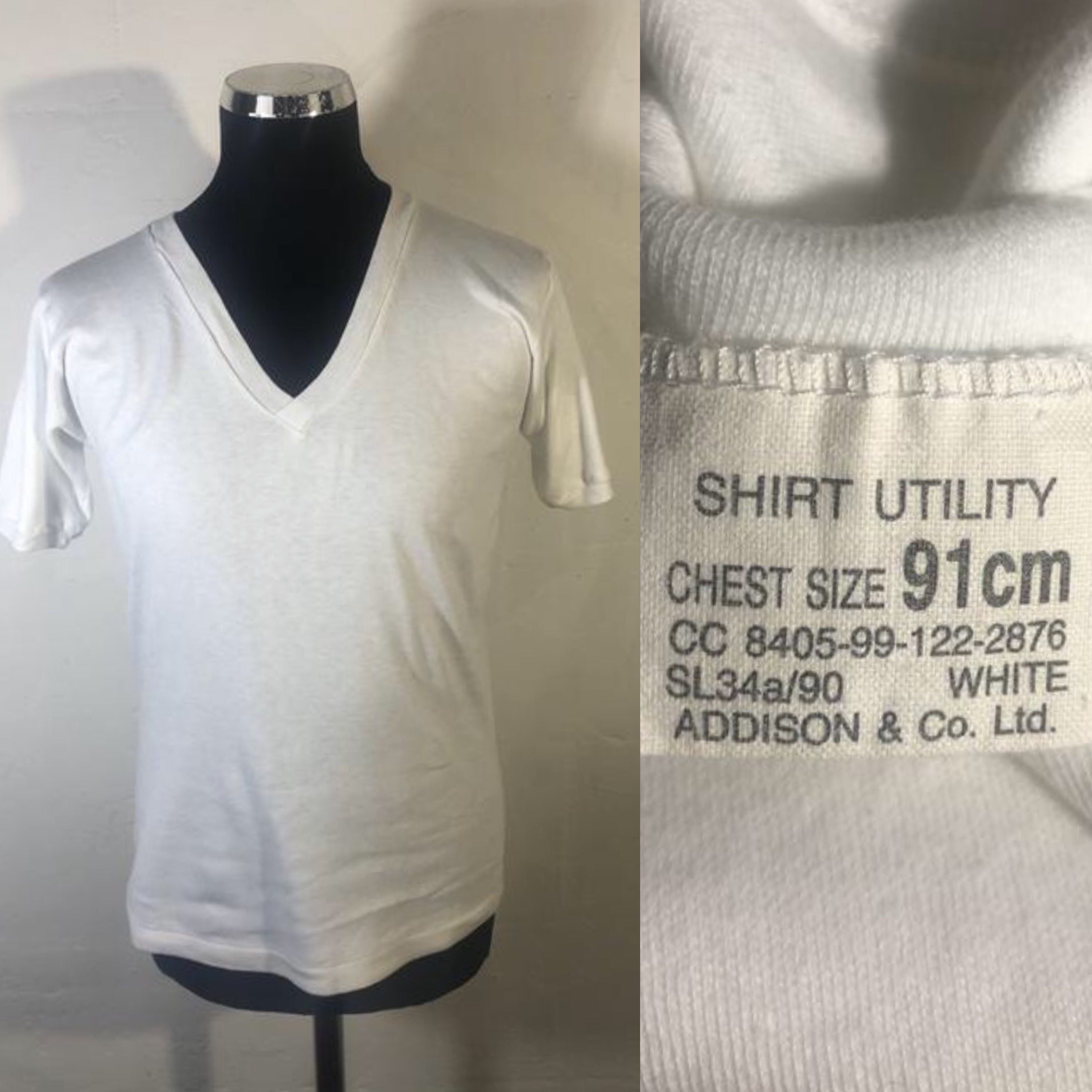 Image of Vtg 80S Army V Neck Utility Tee Shirt - Short Sleeve