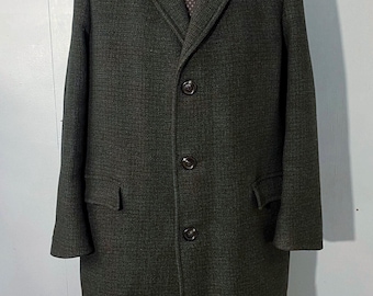 Vintage CROMBIE Black Wool Overcoat | 36 38 Regular | Made in