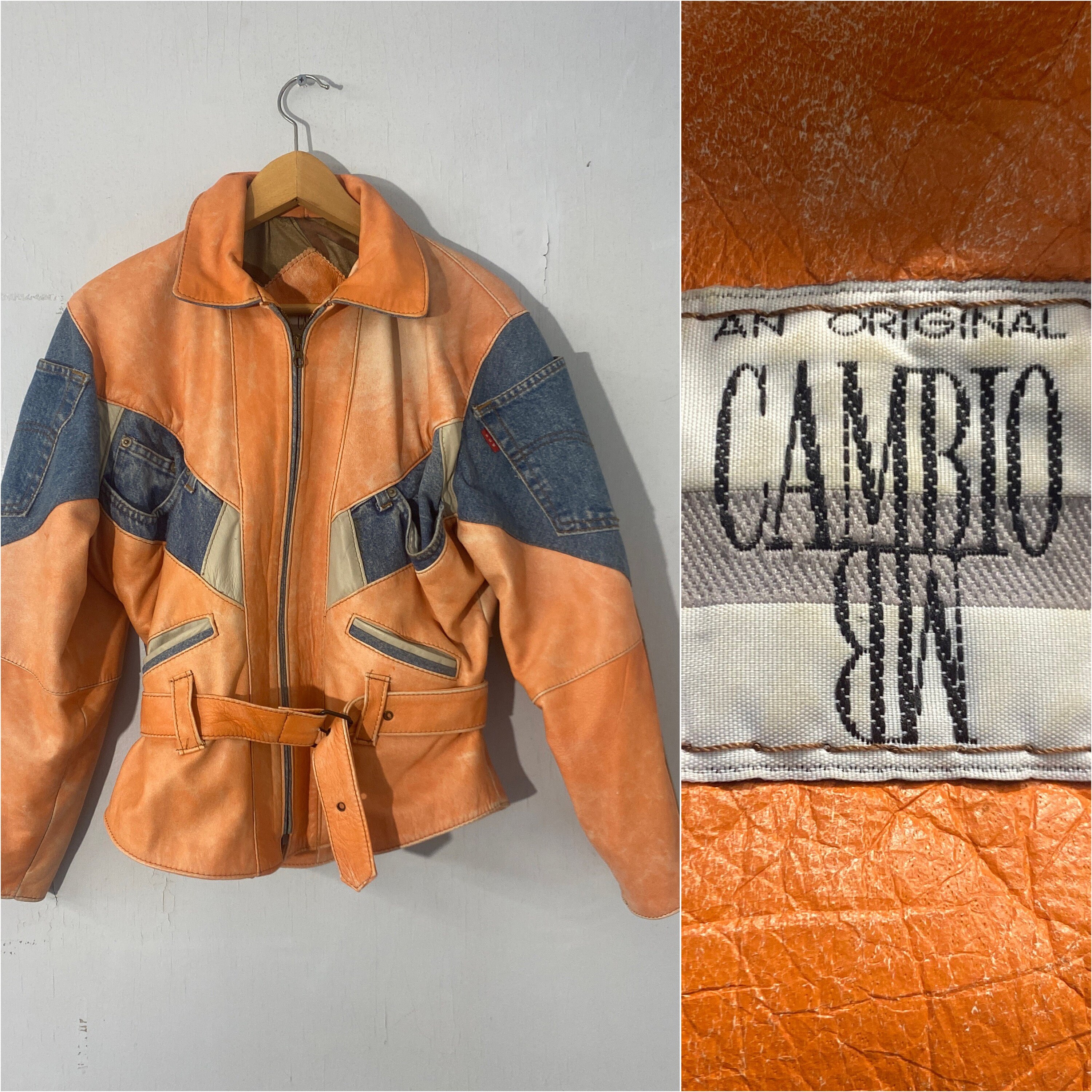 Vtg S Leather/denim Jkt an Original Cambio Vera - Etsy