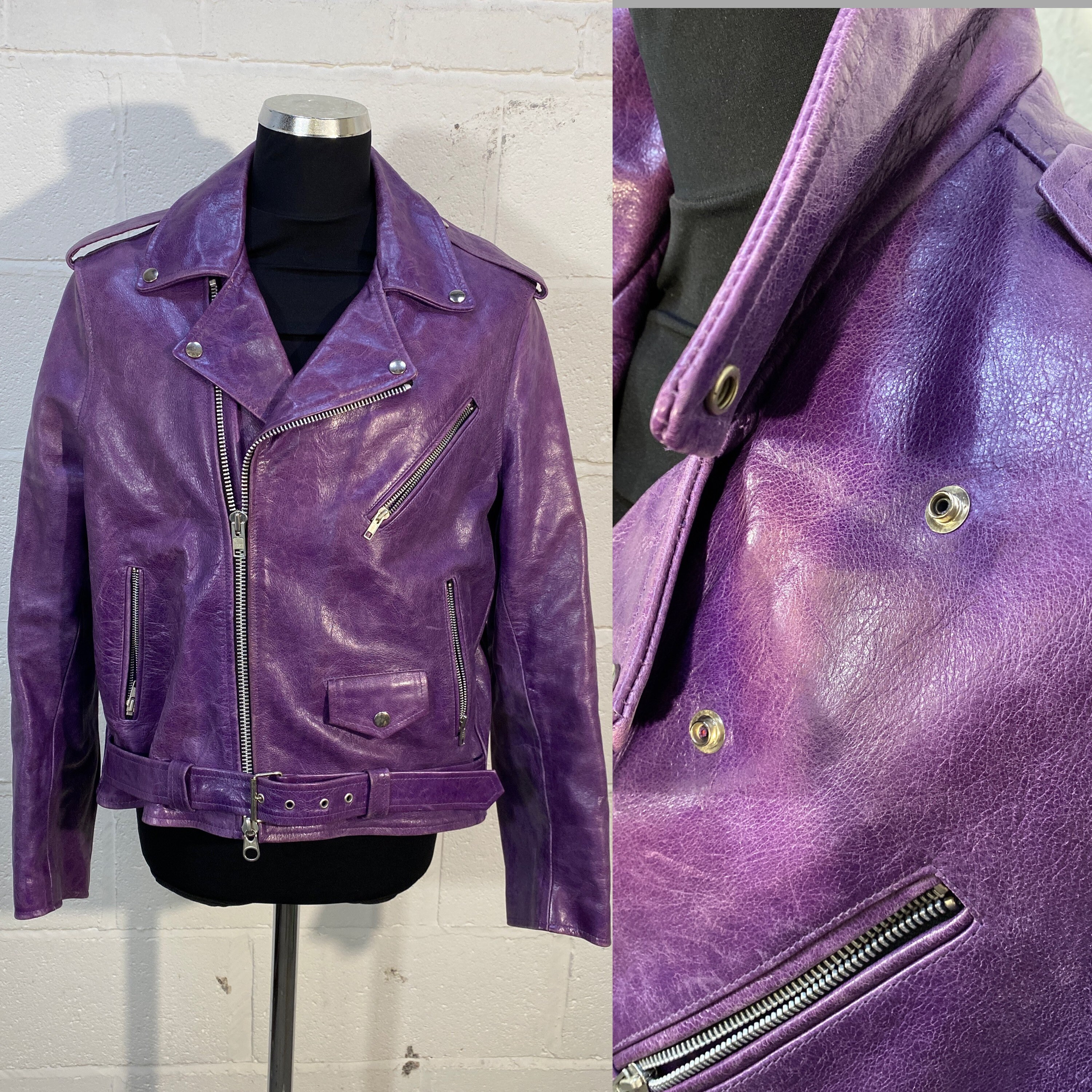 Image of Vtg 80S Leather Biker Jkt "Purple" Made in England - Rare