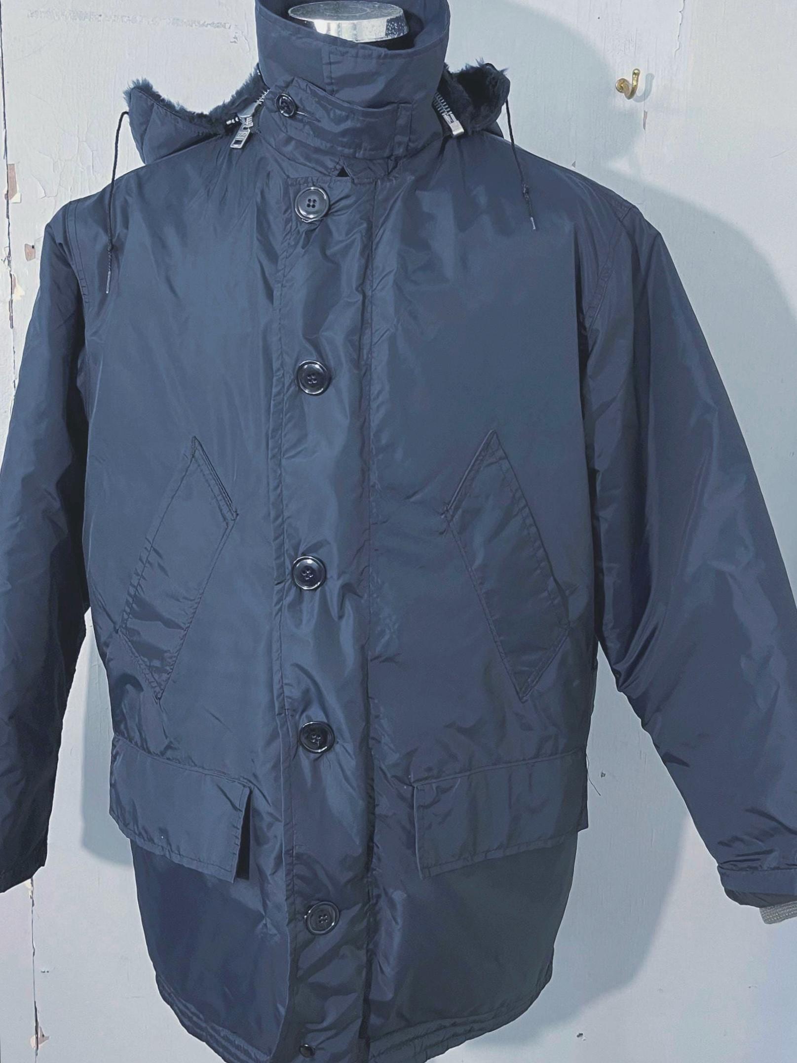 Vtg B 9 Navy Parka-split Hood( Removable ) Quilted & Insulated for