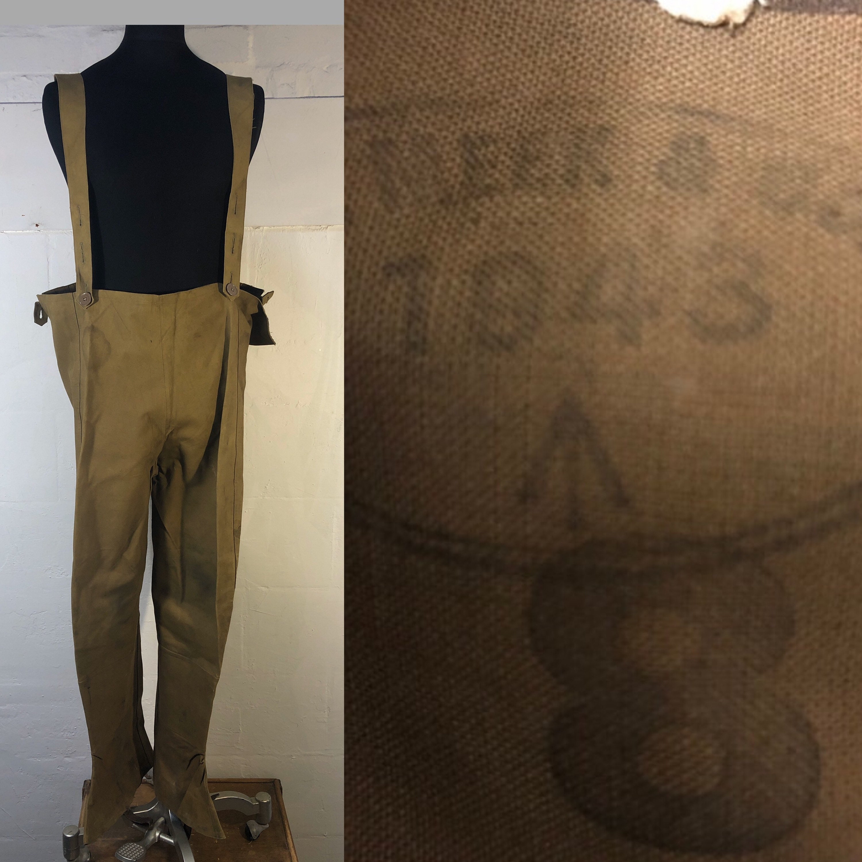 Image of British Army Overall-Bib-Brace-Ruberized Canvas - Rare Stamped 1943