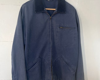 Vtg XL work wear jkt blue cord collar unlined