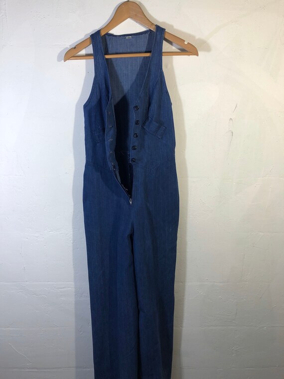 Jumpsuit 70s denim stripe sleeveless made in USA - image 10