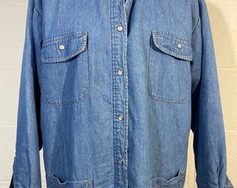 Chemise Denim Boutonnée Vintage Roundtree & Yorke - Années 90 - Bleu - Taille L Homme - Style Grunge/Américain