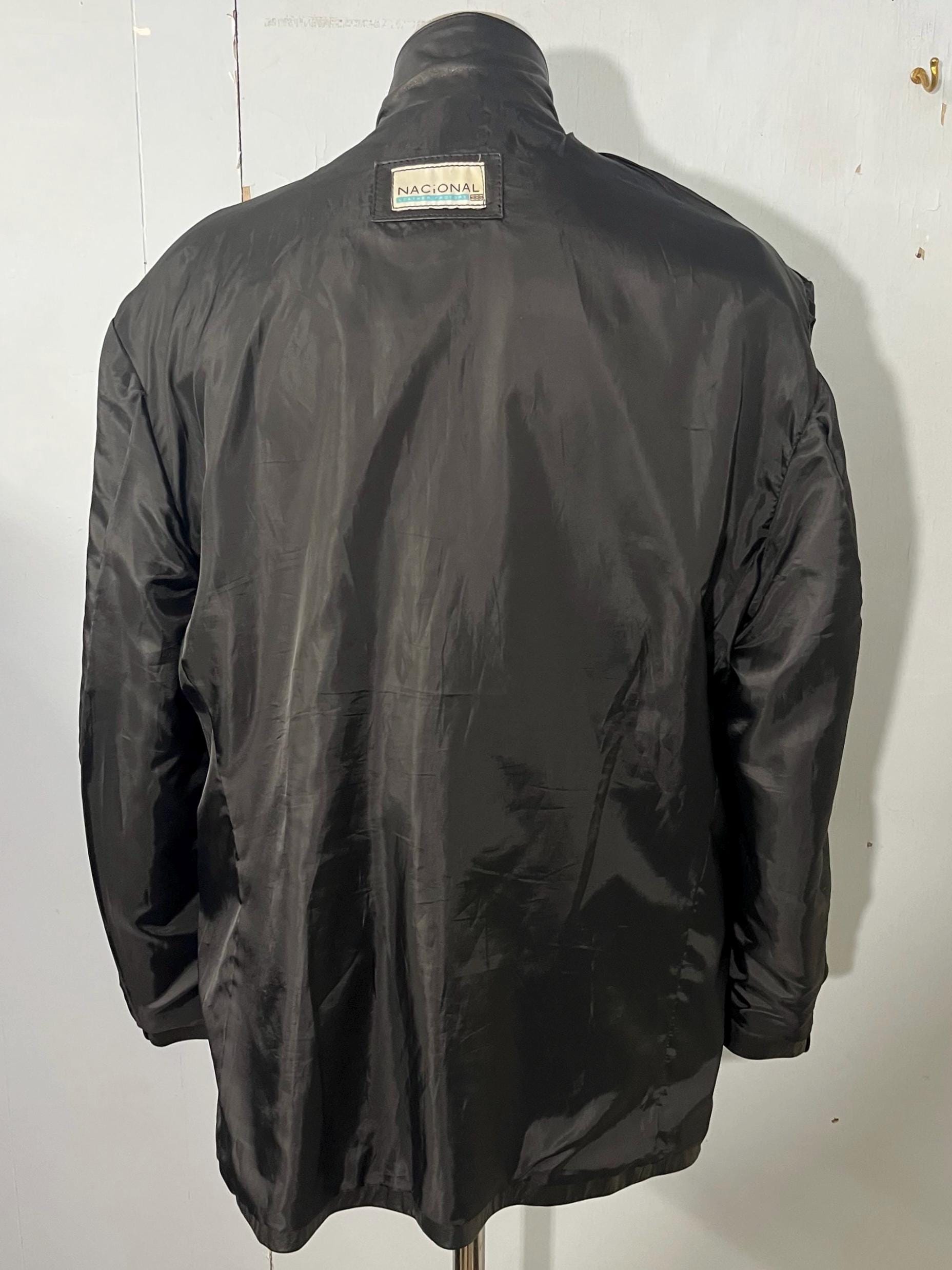 VTG 56 インチ メンズ Blk レザー JKT、ナシオナル革工場 