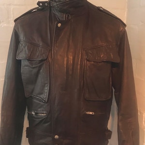 Leather jkt cafe racer/biker style jkt - dark tan