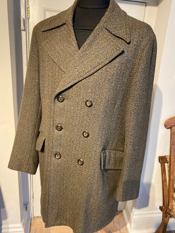 Vtg 70s Gents Long Jkt Coat Crombie Double Breasted Jackson the