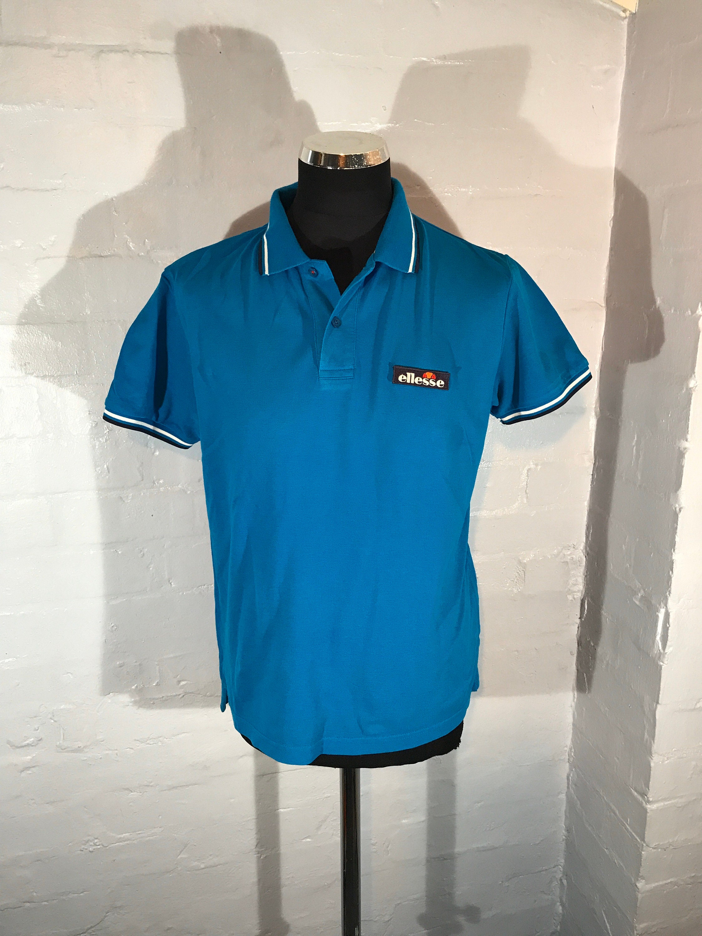 Image of Ellesse Polo Shirt Turquoise Blue & White Trims