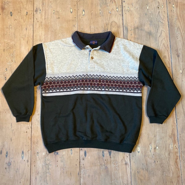 Sweat-shirt Vtg des années 80 (L) avec bande poitrine en tricot jacquard Gillani sportswear