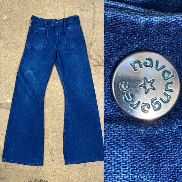 VTG Navdungaree Denim Schlaghose Marine Deck Hose Schablone Name BOLOR Kegel Denim südlichen Bekleidungsfirma