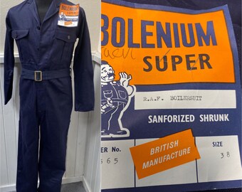 Vtg 40s RAF B/Suit Sanforized shrunk fabric Bolenium super overalls made in England