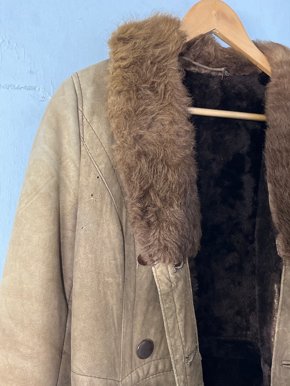 Vtg 70s suede fur penny lane long coat - image 6