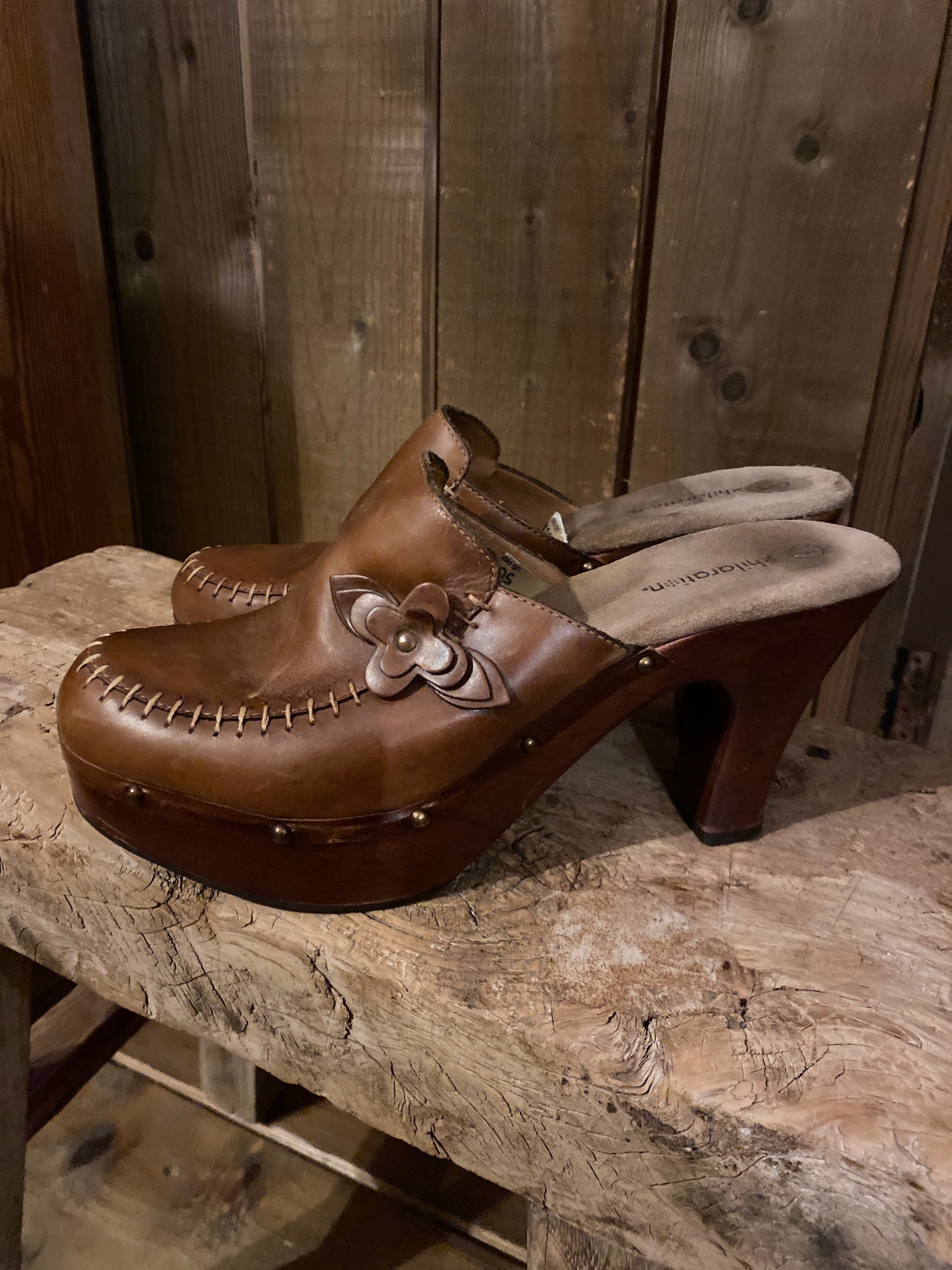90s Clogs Mules Xhilaration Stacked Leather Uppers Wooden Lowers