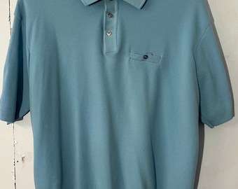 Vintage 60s/70s Sears Ban-Lon Polo Shirt XL – Chemstrand Nylon Knit – Sky Blue, Mod Retro