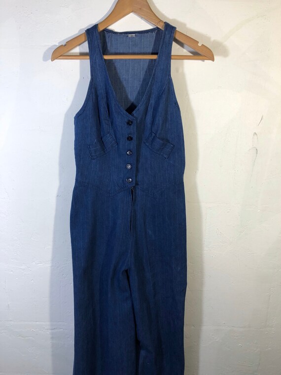 Jumpsuit 70s denim stripe sleeveless made in USA - image 5