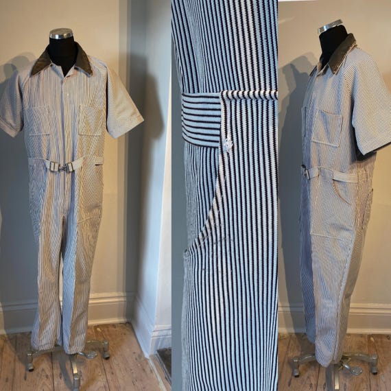 Vtg 70s Jump Suit-coverall-workwear-all in 1 Sear Sucker Fabric - Etsy