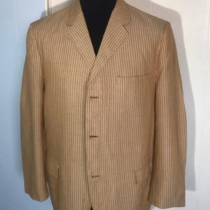 Vtg 70s M/L striped gents linen jkt- light weight half lined made in USA
